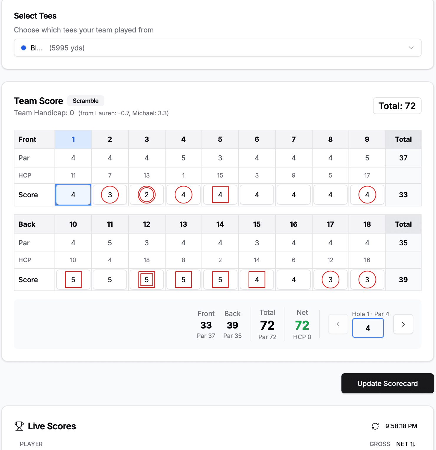 VTee Golf League and Tournament Management - Live Scoring and Leaderboards