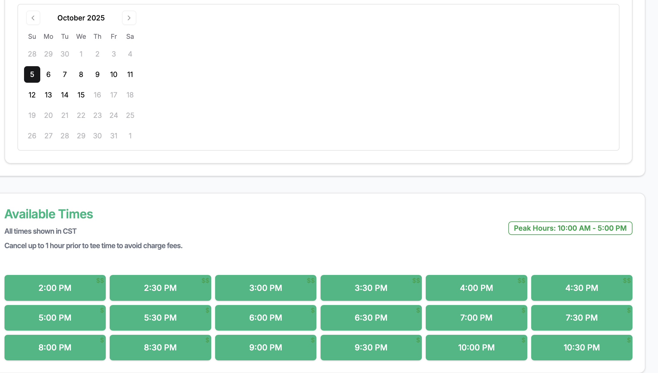 VTee Golf Customer Booking Interface - Easy Online Reservations